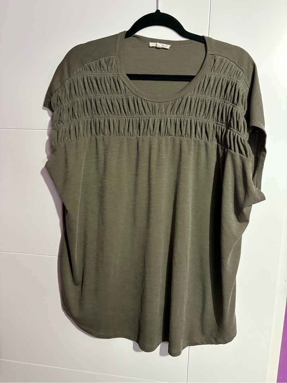 Maurices Olive Green Short Sleeve Smocked Yoke Top
